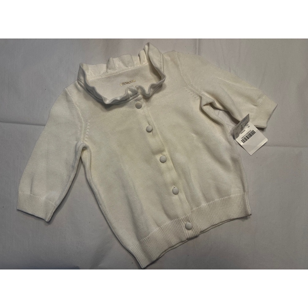 Crewcuts J.Crew Girls Ivory White Ruffle Collar Cotton Cardigan Sweater XS NWT